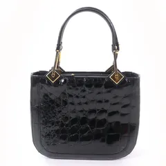 美品☆Clair クレア JRAタグ付 シャインクロコダイルレザー ハンドバッグ ブラック ゴールド金具 日本製 レディース 美品☆Clair クレア JRAタグ付 シャインクロコダイルレザー