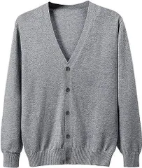 グレー_2XL [EASTEMPO] カーディガン メンズ ニット 秋 ビジネス カジュアル 綿 セーター vネック おしゃれ 無地 おおきいサイズ (グレー, 2XL)