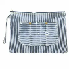 リー LEE クラッチバッグ セカンドバッグ ストライプ ファスナー開閉 紺 ネイビー 白 ホワイト /JS ■GY99