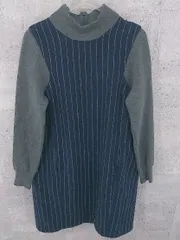 ◇ Another Edition アナザーエディション ストライプ 長袖 膝丈 ワンピース ネイビー グレー レディース  【1002800988846】