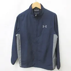 アンダーアーマー UNDER ARMOUR ジャケット ウインドブレーカ ゴルフ トレーニング 長袖 ジップアップ スタンドカラー ロゴ メッシュ 紺 グレー ネイビー LG