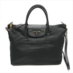 良品 PRADA プラダ 三角ロゴ プレート ナイロン 2WAY ハンド ショルダー バッグ ブラック レディース k2954