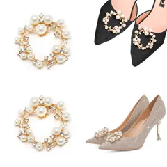 【人気商品】[nalaina] シューズクリップ【2個入り】 靴飾り 真珠 ラウンド パール 靴 パンプス 装飾品 シューズ アクセサリー 飾り 簡単取り外し可能 結婚式 パーティー入学式