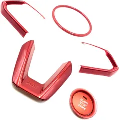 sac taske CX-5 CX-4 ステアリング ハンドル ガーニッシュ & スタートボタンカバー (レッド 4点セット) [レッド 4点セット]