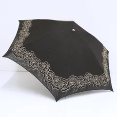 折りたたみ日傘 LANVIN COLLECTION ランバンコレクション USED美品 晴雨兼用 オーガンジー フラワー刺繍 ブラック UV 50cm FS8692