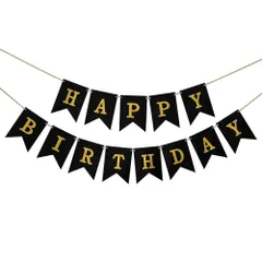 壁 フラッグ BIRTHDAY サプライズ HAPPY バースデーガーランド パーティ ガーランド (HAPPY 飾り付け 飾り BIRTHDAY-黒) 誕生日