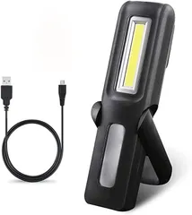 COOLEAD COB 作業灯 LEDワークライト USB充電式 懐中電灯 マグネットスタンド＆フック付き( ブラック)