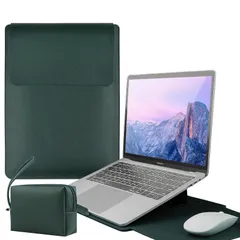 【数量限定】収納ケース ノートPC 薄型 耐衝撃 インナーバッグ ラップトップ タブレットPC マウスパッド スタンド ケース 電源収納ポーチ付き 16インチまでに対応 ダークグリーン ノートパソコンスリーブケース Ryo楽々生活館