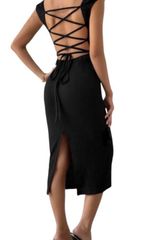 2025 Black Simple Dress with Back Ribbon Slit - Australia