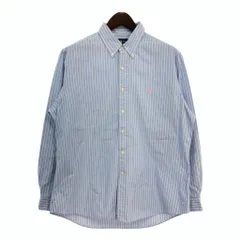 90年代 RALPH LAUREN ラルフローレン 長袖ボタンダウンシャツ ストライプ ライトブルー(メンズ 17)中古 古着 T7997
