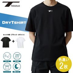 THESEUS 半袖シャツ 色違い２枚セット ブラック + ホワイト ロゴ ホワイト ドライＴシャツ メッシュ 吸汗速乾  DryTshirt BLACK + WHITE Logo WHITE TB72