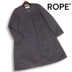 ROPE ロペ 秋冬★ ノーカラー ウール ロング コート Sz.38　レディース グレー