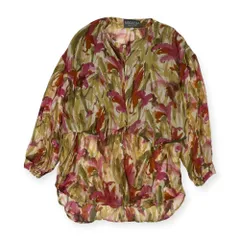 イタリア製 シルク100% MAKEBA マケバ 花柄 アート ドッキング シースルー シャツ ブラウス カーディガン 46/マルチ レディース