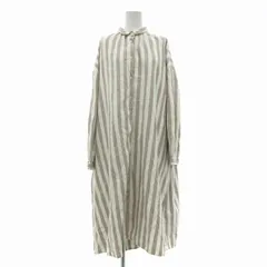 サマンサモスモス SamansaMoS2 シャツワンピース ストライプ リネン混 長袖 ミモレ ロング F 白 ホワイト ベージュ /TN 0930 ■MG