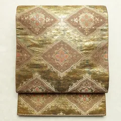 袋帯 服部織物 こはく錦 六通柄 フォーマル用 正絹 幾何学柄・抽象柄 箔 茶