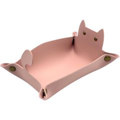 FJmark レザートレイ 猫 小物入れ 収納トレー 鍵 時計 指輪 アクセサリー (ピンク)
