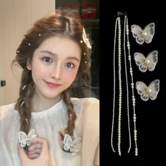 【新着商品】ZHEJIA パール 髪飾り 蝶【4つのチェーン+3つのヘアクリップ】ヘッドドレス ウェディング パール ヘッドチェーン 結婚式 披露宴 卒業式 入学式 撮影