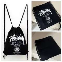 週末限定 100円クーポン配布中【15時までの注文当日発送】新品  STUSSY  人気 ステューシー ナップサック リュックサック キャンバスバッグ リュック ブラック 男女兼用
