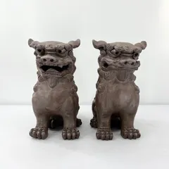 上作品❗】沖縄の焼物 琉球壺屋焼 作家物 シーサー飾り 練込文