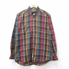 L/古着 長袖 フランネル シャツ メンズ 90s コットン ボタンダウン 濃緑他 グリーン チェック 25mar26 中古 トップス