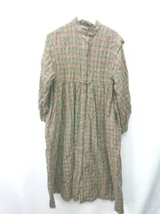 ◇ ⊇ FREAK'S STORE チェック柄 長袖 ロング丈 ワンピース サイズＦ ブラウン グリーン系 レディース E  【1409240003564】