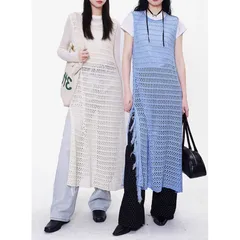 ワンピース ベスト ノースリーブ ニットソー レディース トップス 夏 サマーニット シースルー 透かし彫り 透かし編み 個性的 アウター プルオーバー 無地 カジュアル 旅行 おしゃれ ファッション 新作 重ね着 レイヤード yunshali01