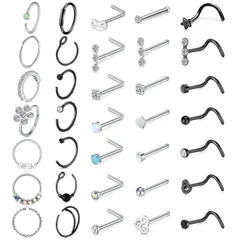 【数量限定】L 鼻リング 鼻ピアス 軟骨ピアス ステンレス 20G フェイクピアス メンズ ボディピアス レディース ファッション [Aroncent] アクセサリー (36点セット)