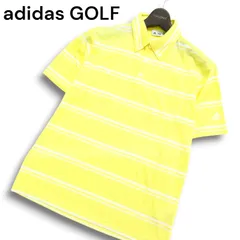 adidas GOLF アディダス ゴルフ 春夏★ 半袖 ボーダー ボタンダウン ポロシャツ Sz.L メンズ 黄色のサムネイル