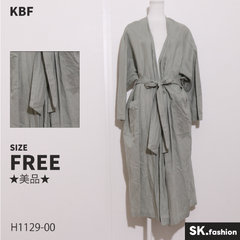 ★美品★ KBF ケービーエフ トップス　コーディガン　長袖　ウエストマーク　綿混　麻混 　カーキ　 【H1129-00】 送料無料　古着　レディース