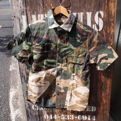 【H.R.REMAKE / Hollywood Ranch Market】HRリメイク ハリウッドランチマーケット ハリラン シャンブレ ミリタリー カモ 迷彩パッチワーク 半袖 ワークシャツ 1(S)