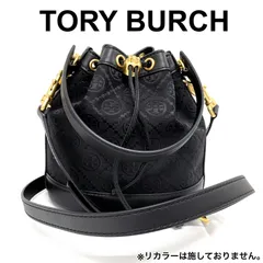 【美品】　TORY BURCH　トリーバーチ　巾着　ハンドバッグ　2WAY　ショルダーバッグ　レザー/キャンバス　ブラック　現状品