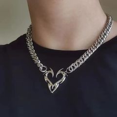 トライバルハート シルバーカラー 太めチェーン ネックレス 101 カジュアル ホスト ヤクザ オラオラ メンズ アクセサリー ファッション