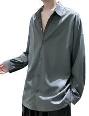 [アスペルシオ] モード系 ベーシック シャツ 長袖 ボタンダウン おしゃれ トップス メンズ オーバーサイズ ボタンダウンシャツ ビッグシルエット 襟付き 柔らかい ストリート ファッション 胸ポケットなし ポケットなし 個性的  [リードグレイ] [XL]