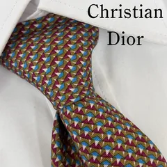 《美品》Christian Dior (クリスチャンディオール) シルクネクタイ 総柄 幾何学模様  ゴールド マゼンダ 水色 白