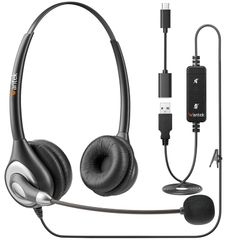 WantekヘッドセットUSB Type-C 両耳 ノイズキャンセリングマイク付きとオンライン制御有線PC用ヘッドホン Skype、Web会議、在宅勤務、業務用、リモートワーク、コールセンターに適用される クリアな通話 超軽量 超快適 【適格請求書発行対象】