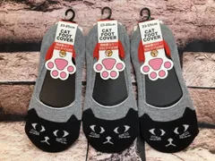 送料無料！『３足組』可愛いデザイン！【キャットフット】かかとすべり止め付き綿混 無縫製カバー