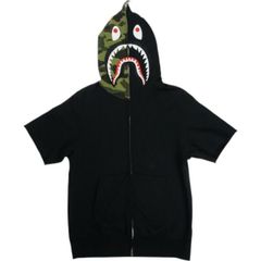 Size【L】 A BATHING APE ア ベイシング エイプ 1st Camo Shark Full Zip SS Hoodie 半袖ジップパーカー 黒 【中古品-良い】 20822134
