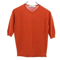 ジョンスメドレー 英国製 ウール100％ Vネック 半袖 ニット S オレンジ系 JOHN SMEDLEY 五分袖 セーター レディース 【中古】  【230708】 メール便可