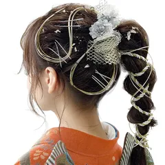 [JZOON] 髪飾り 成人式 水引 金箔 銀箔 組紐 人気 ロープ ゴールド シルバー ヘアアクセサリー 前撮り 振袖 卒業式 結婚式 和装 袴 着物 浴衣に ブライダル 花嫁 ヘッドパーツ J0013