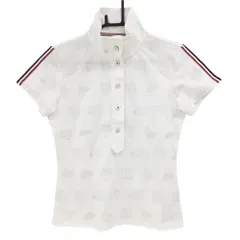 ★SALE価格★【美品】フィラゴルフ 半袖ハイネックシャツ 白×ベージュ 総柄 ポロシャツ レディース L ゴルフウェア FILA GOLF