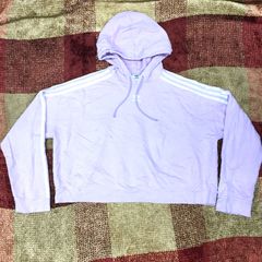 L　adidas パーカー ショート丈 アディダス ピンク 薄桃 ホワイト 3本線　輸入　古着