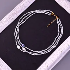 淡水パール 3連ビーズネックレス ライトグレー パール ハンドメイド レディスアクセサリー