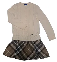 クレストブリッジブルーレーベルワンピースニットチェックケーブル編みホワイトレディースBLUE LABEL CRESTBRIDGE