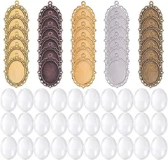 PH PandaHall 約30セット 合金 ミール皿 5色 詰め合わせ レジン 台座 カン付き チャーム ペンダント( 5色（約30セット）)