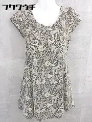 ◇ 31 Sons de mode 総柄 刺繍 フレンチスリーブ ミニ ワンピース サイズ36 ベージュ ブラック レディース 【中古】 【1002800460342】