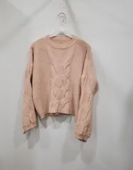 太字 ケーブル編み ニットTシャツ