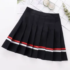 ☆ ブラック（レッドホワイトライン） ☆ 150cm ☆ パンツインスカート プリーツスカート プリーツスカート ミニ キッズ スカート 子供服 インナーパンツ付き パンツインスカート ミニスカート 子ども ジュニア 女の子 小学生 女子 シンプル おしゃれ