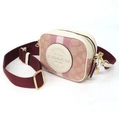OH25019A 極美品 COACH コーチ ミニ デンプシー 2WAY カメラバッグ ショルダーバッグ ポーチ ジャガード×レザー クロスボディ ピンク×オフ白