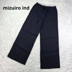 mizuiro ind　ミズイロインド リネン ストライプ柄 イージーワイドパンツ ネイビー