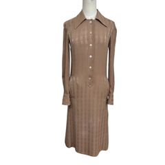中古 セリーヌ CELINE シルクワンピース クリーニング済み OLD 70s 馬車金具 チェーン柄 レディース サイズ36（Sサイズ相当）